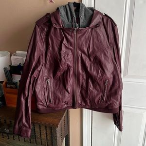 Burgundy Faux Leather Hoodie